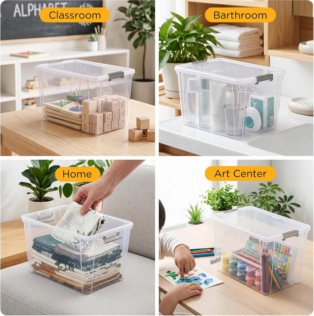 Citylife 6Packs 7.8Qt Plastic Storage Bins with Lids, Clear Organizer | Stackable totes Containers for Craft Supplies, Documents,Garage,Toys,Office and Classroom - Field & Nook