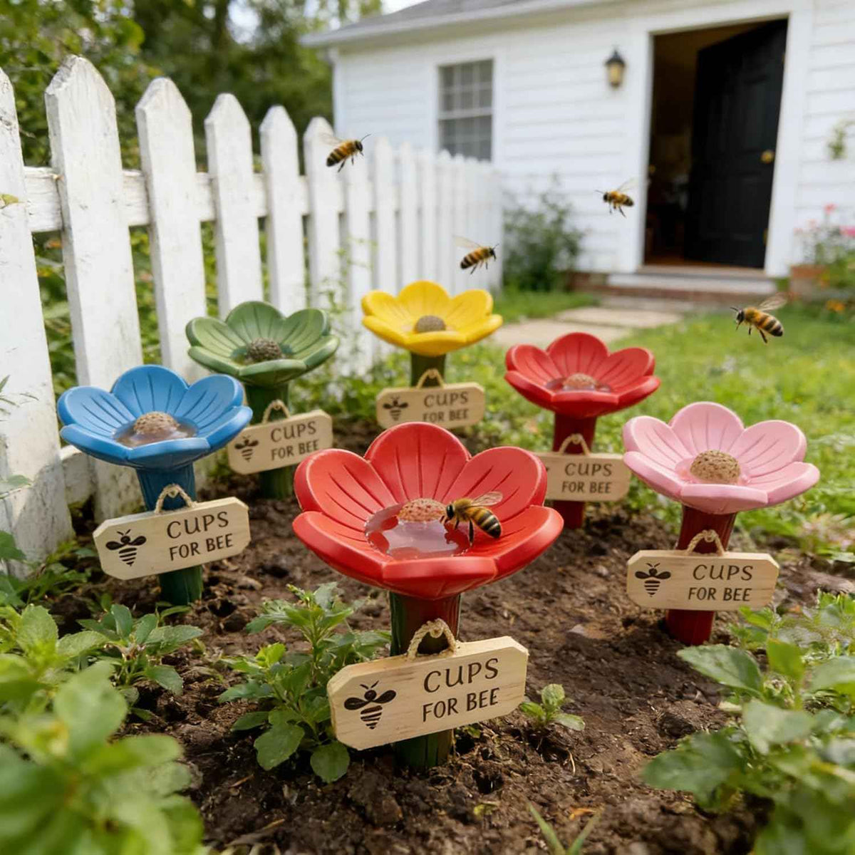 Bee Watering Station for Garden Insect Drinking Cups Flower-Shaped Bee Water for Bees Butterflies Bee Watering Station Feeder with Stake Base (5pcs Mix)