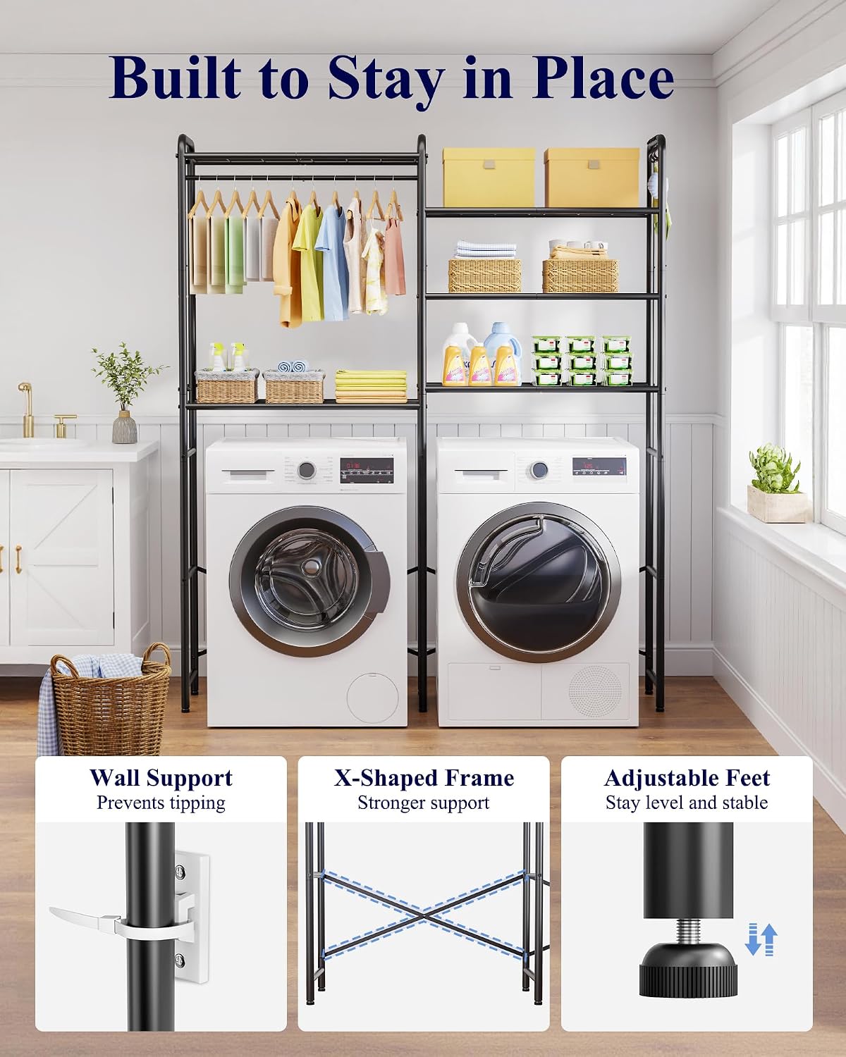 Laundry Room Shelves – Multi-Functional Over Washer and Dryer Shelves with - Field & Nook