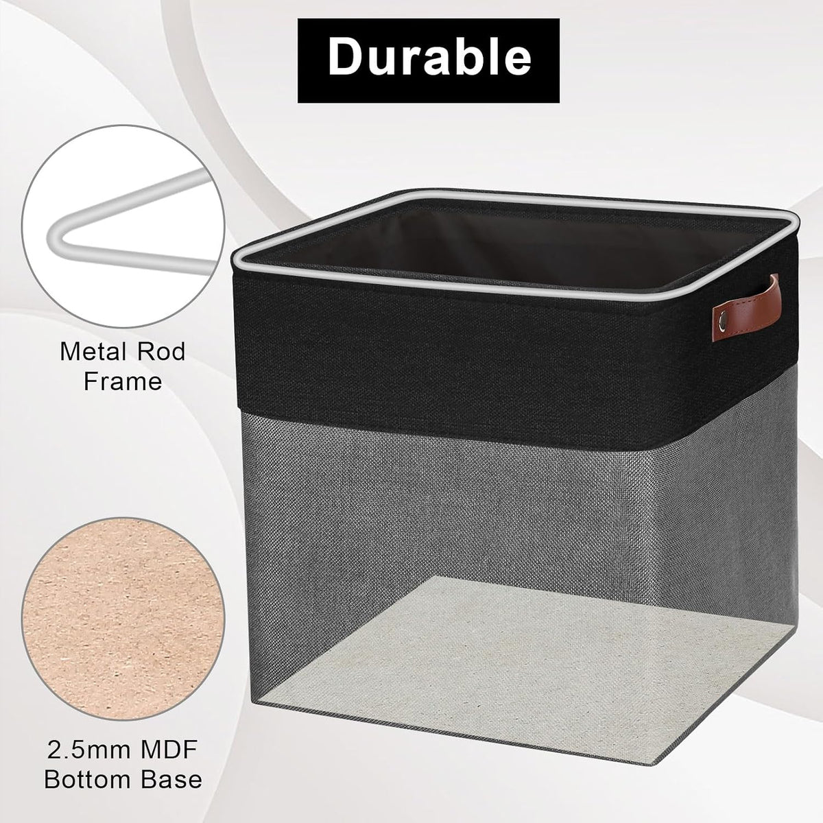 13x13 Cube Storage Bins, Collapsible Fabric Storage Box, 4 Pack Closet Baskets with Handles for Organizing, Shelf, Toys, Clothes, Home, Office, Nursery (Grey&Black) - Field & Nook