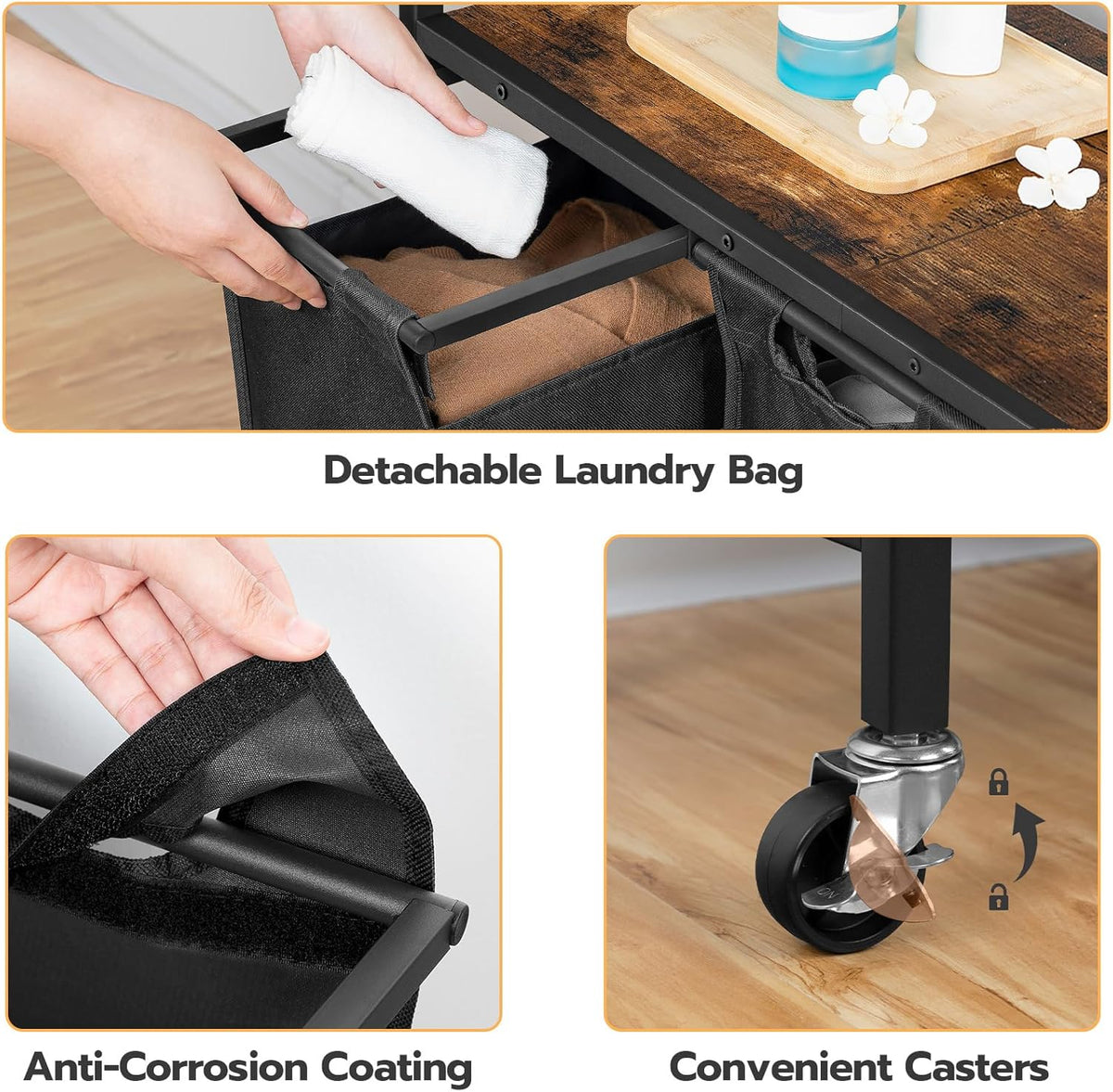 3-Section Rolling Laundry Sorter with Pull-Out Oxford Bags - Field & Nook