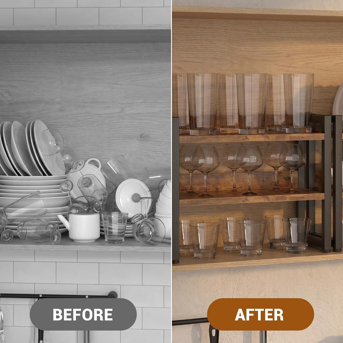 Kitchen Countertop Organizer Shelf, 3 Tier Spice Rack Wood Coffee Counter Shelf Kitchen Cabinet Organizer with Metal Leg for Countertop, Pantry, Bathroom Countertop Organizer, Rustic Brown - Field & Nook