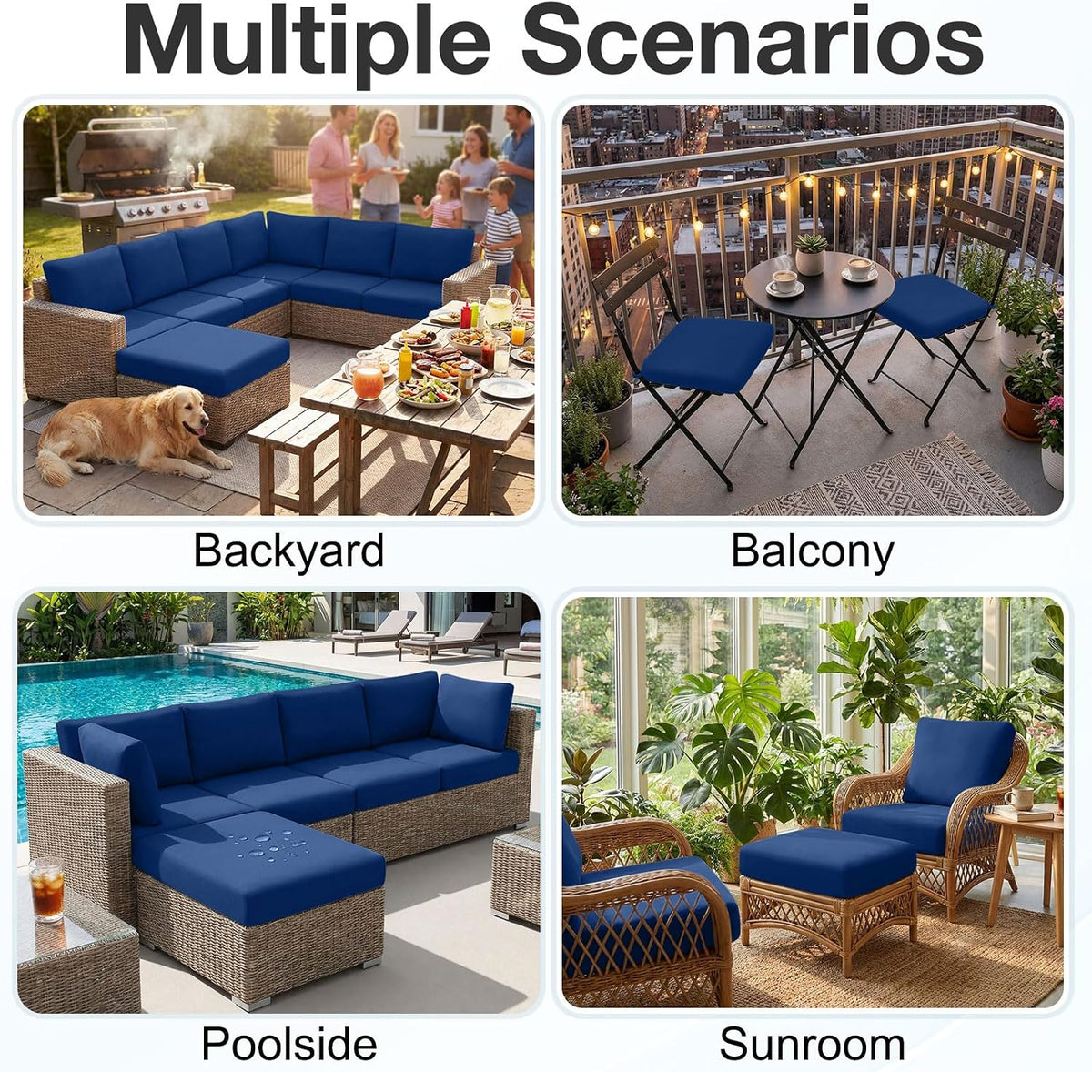Waterproof Outdoor Cushion Covers, Stretch Patio Slipcovers | UV Resistant Coating, Stretch Fabric, Waterproof Protection, Replacement Covers, Fits Patio Furniture Cushions (12 Pieces)