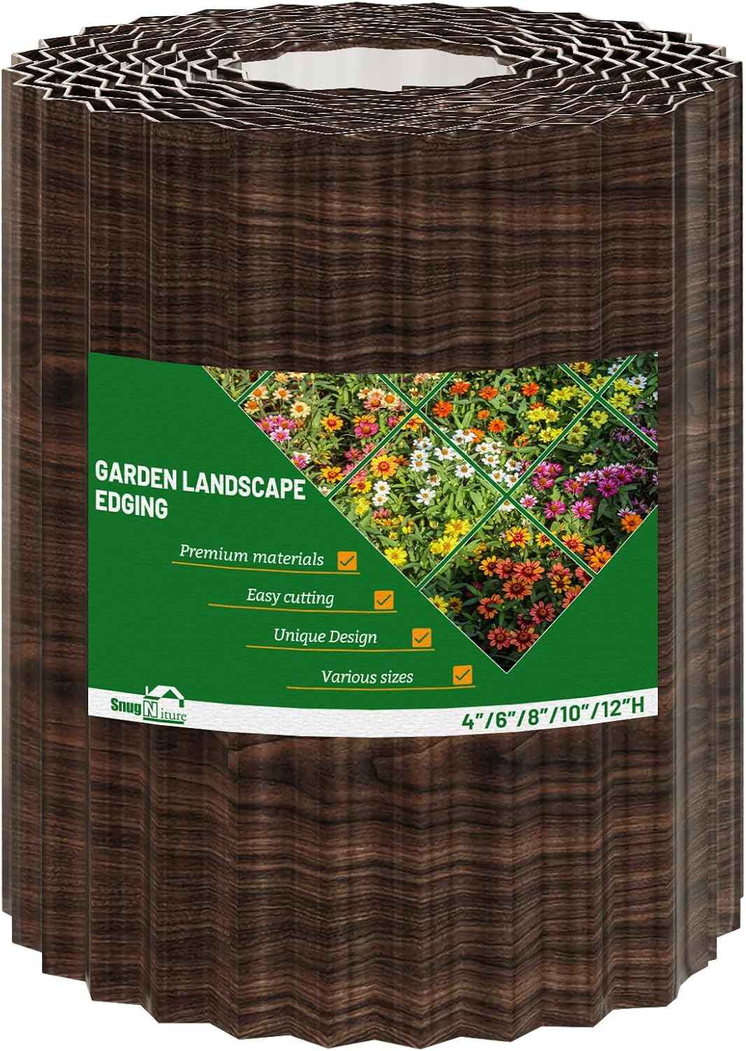 SnugNiture Corrugated Metal Garden Edging,8" x 20' Sturdy Lawn Edging Border,Landscape Edging Border for Lawn, Flower Bed,Garden and Yard(Brown)