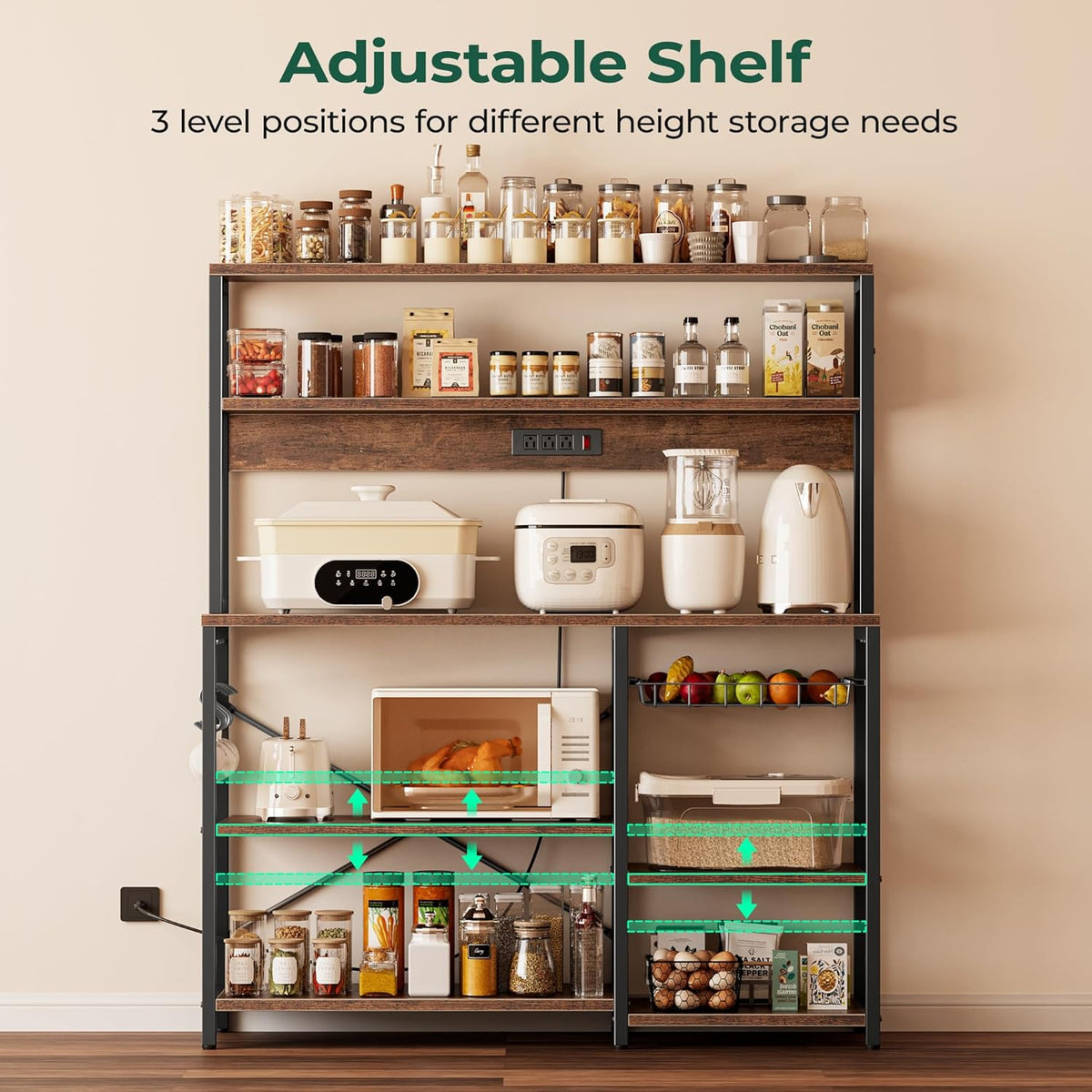 Wide Microwave and Coffee Station – Outlet, Basket and Hooks