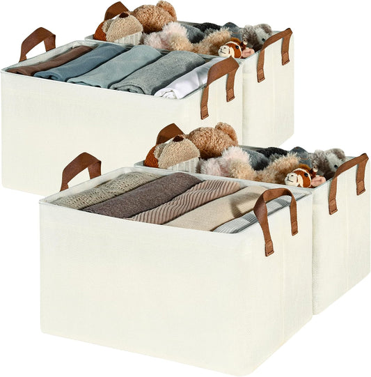 Closet Storage Baskets – Collapsible Fabric Storage Bins with Metal Frame - Field & Nook