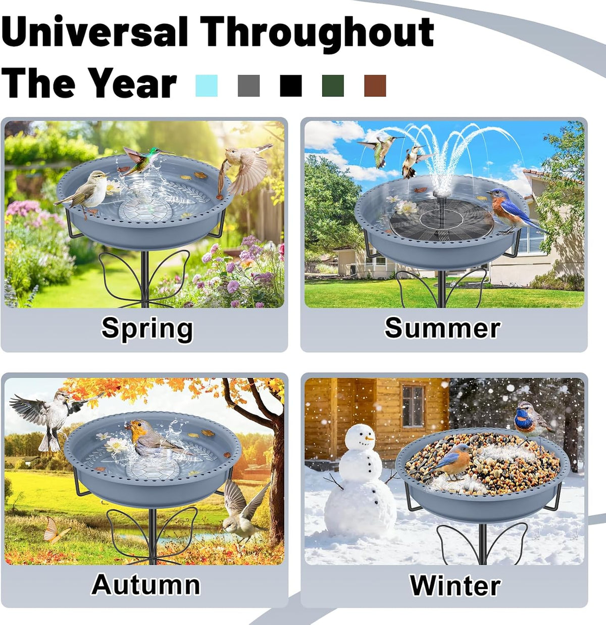Bird Bath for Outside, Garden Freestanding Birdbath & Birdfeeder with Removable Bowl, Bird Baths Feeder for Outdoors Garden Patio Yard Lawn Decor, 5-Pronged Base & Easy to Clean(Grey)