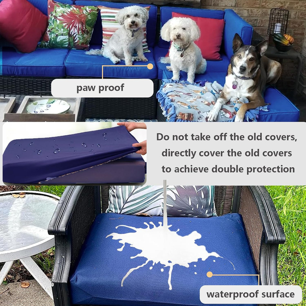 Outdoor Cushion Covers Replacement 14 Pcs, Blue | Patio Cushion Covers fit for 7Pieces 6-Seater Wicker Rattan Sectional Couch Sofa Outdoor Cushion Slipcovers Set