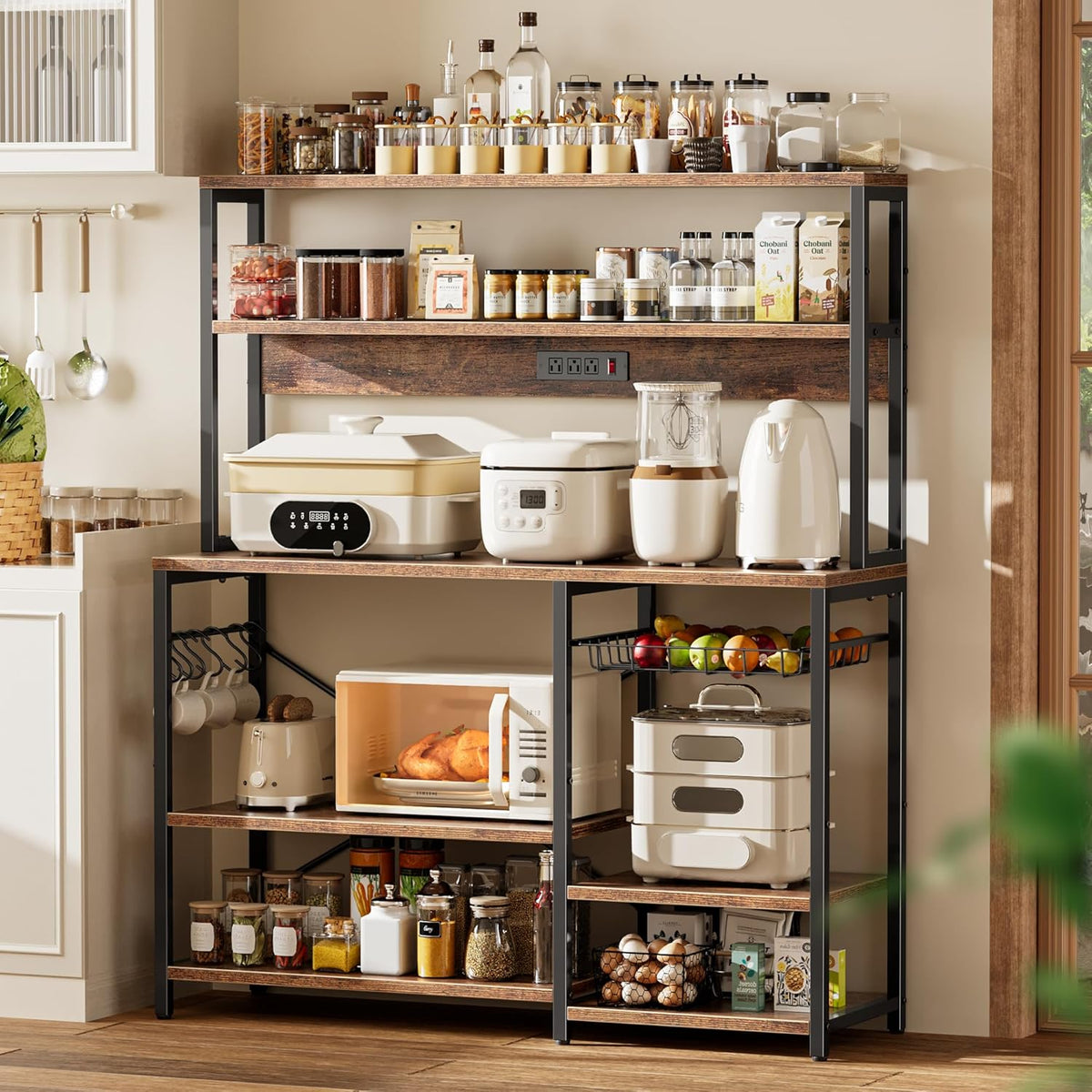 Wide Microwave and Coffee Station – Outlet, Basket and Hooks