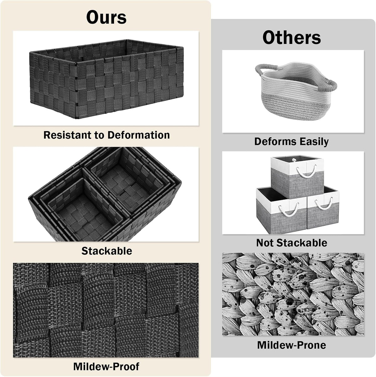 6-Pack Stackable Woven Storage Baskets with Lids – Black - Field & Nook