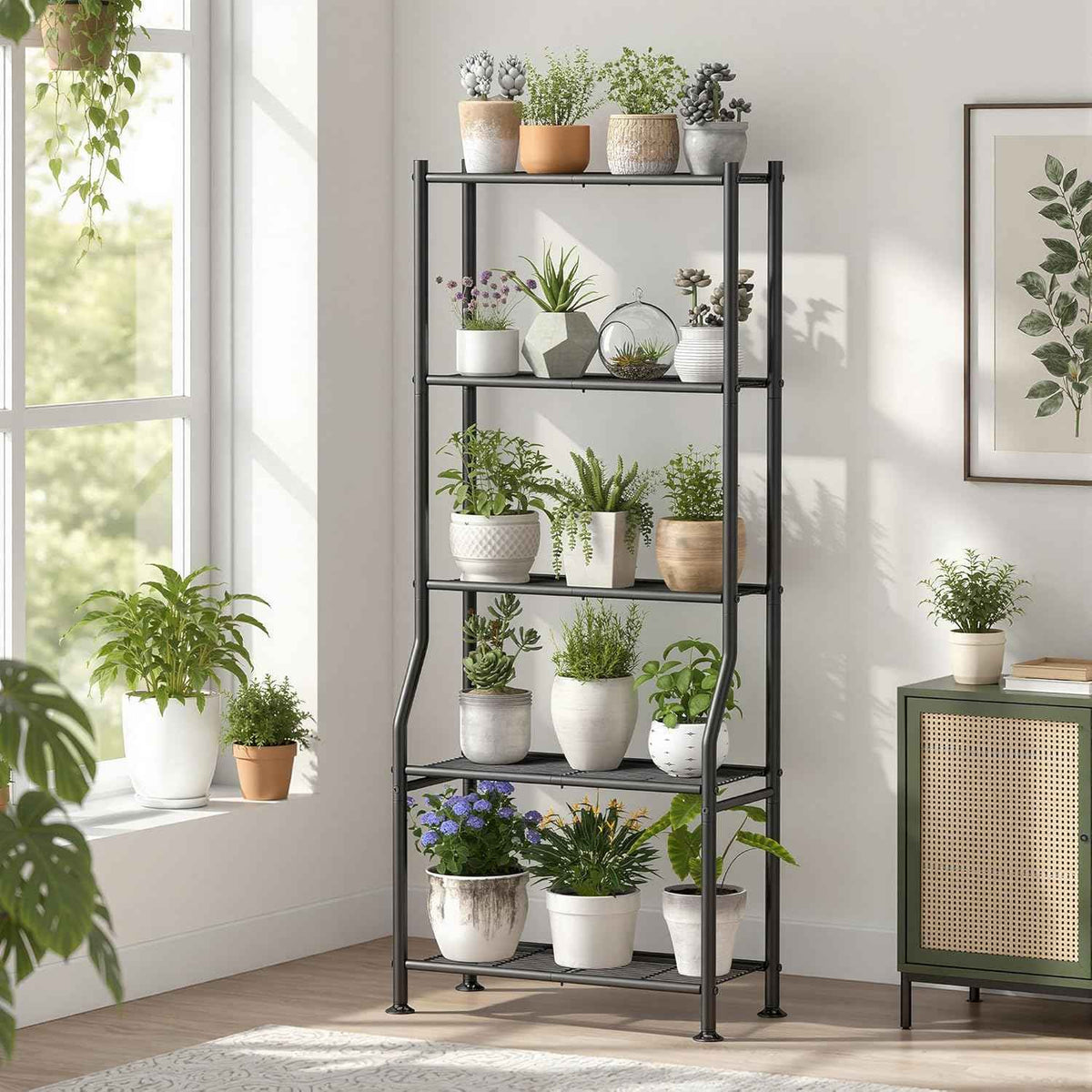 Livilord 5-Tier Plant Stand Indoor Outdoor, 64" Tall Metal Ladder Shelf for Multiple Flower Pot Holder, Waterproof Corner Garden Rack for Balcony Living Room, Black