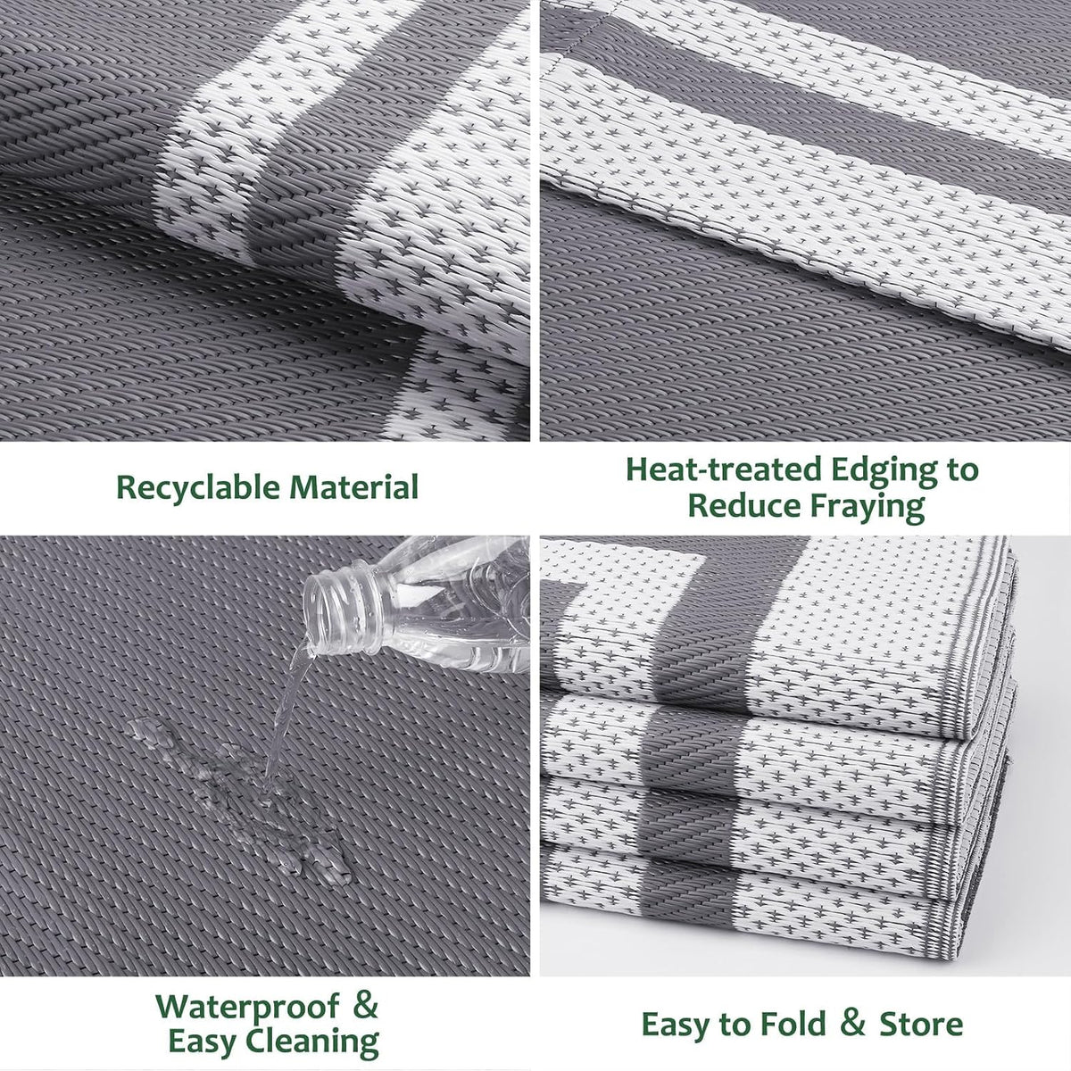 Outdoor Rug Portable Plastic Straw Camping Rugs for Outside RV | Large Reversible Waterproof Outdoor Area Rugs for Patio,Deck,Porch,Balcony(5'x 8',White&Gray)