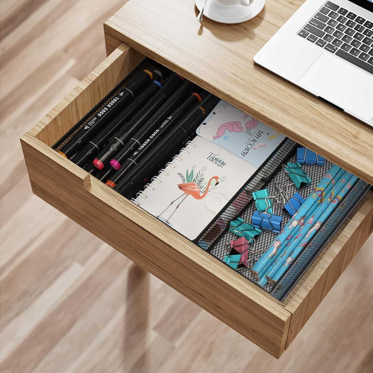 Office Drawer Organizer, 2 Pack Metal Mesh Desk Draw Divider, Versatile Desktop Organizer Tray to Keep Supplies Tidy and Easy to Access, Stackable A4 Paper Holder Tray - Field & Nook