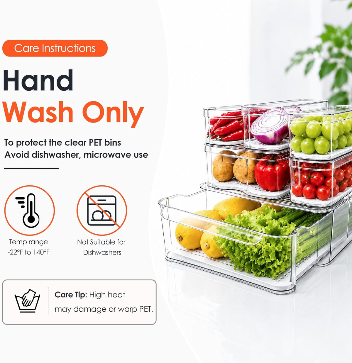SMRCAD Clear Fridge Bins with Drain Trays - BPA-Free PET, Stackable(6 Pack) | 6 Pack: 1 Drawer + 5 lidded Bins, Helps Keep Produce Fresh, 16.3L Capacity, Hand Wash Only - Field & Nook