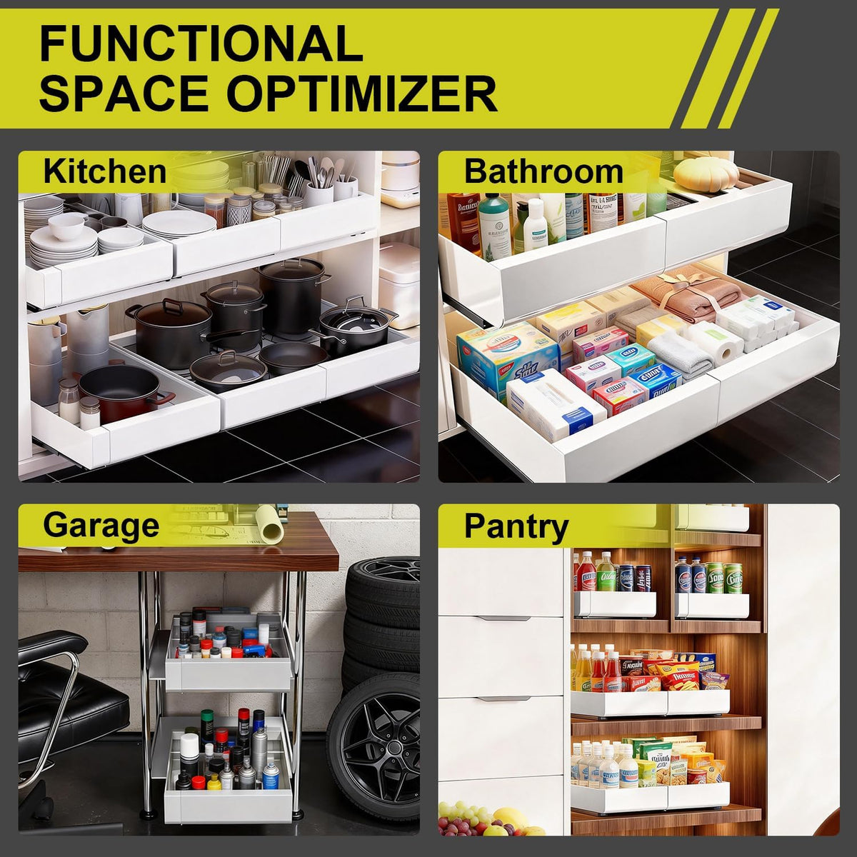 2-Pack Pull Out Cabinet Organizer, 21" Deep, 12"-22" Wide