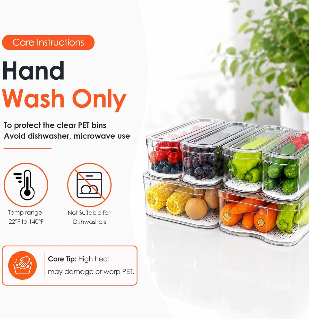 SMRCAD 6 Pack Clear Fridge Organizer Bins with Drain Trays - Stackable | BPA-Free PET, 6 Pack: 6 lidded Bins (Not drawer), Helps Keep Produce Fresh, 14L Capacity, Hand Wash Only - Field & Nook