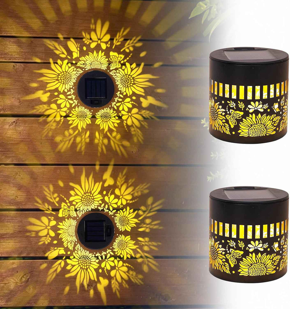2 PCS Solar Fence Lights Outdoor, Metal Solar Powered Wall Deck Step Lights 2026 New Sunflower, Hanging LED Waterproof Decorative Lighting for Garden Patio Backyard Post Decor(Warm Light)