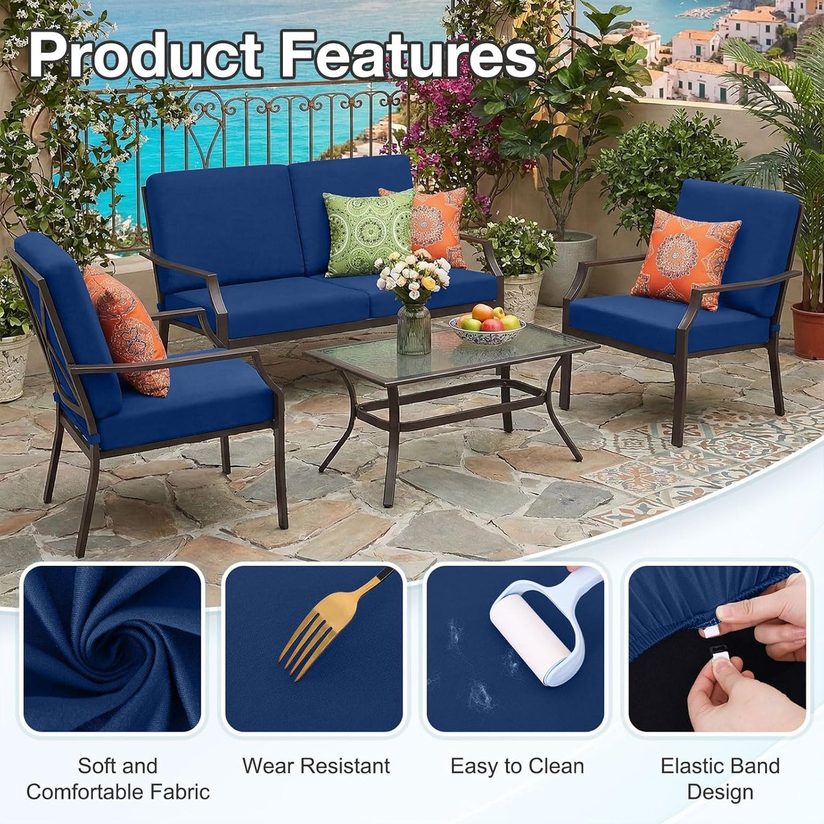 Waterproof Outdoor Cushion Covers, Stretch Patio Slipcovers | UV Resistant Coating, Stretch Fabric, Waterproof Protection, Replacement Covers, Fits Patio Furniture Cushions (12 Pieces)