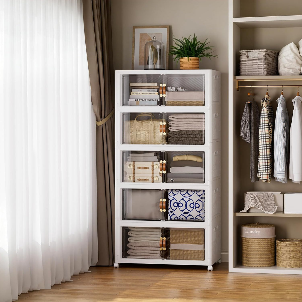 5-Pack Stackable 58-Gallon Storage Cabinets with Doors & Wheels - Field & Nook