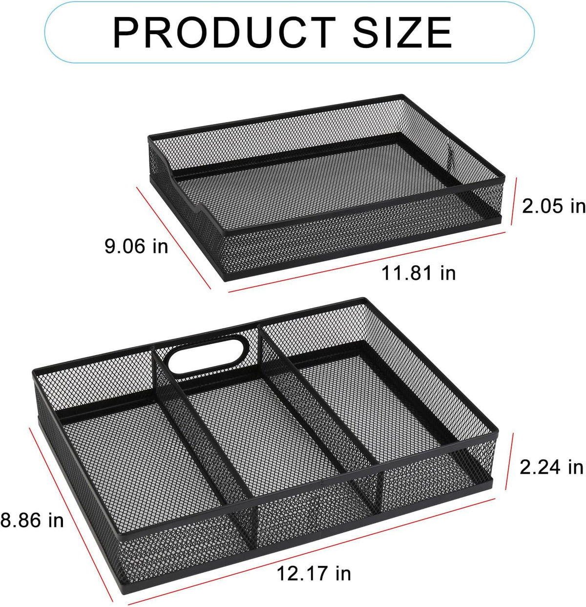 Office Drawer Organizer, 2 Pack Metal Mesh Desk Draw Divider, Versatile Desktop Organizer Tray to Keep Supplies Tidy and Easy to Access, Stackable A4 Paper Holder Tray - Field & Nook