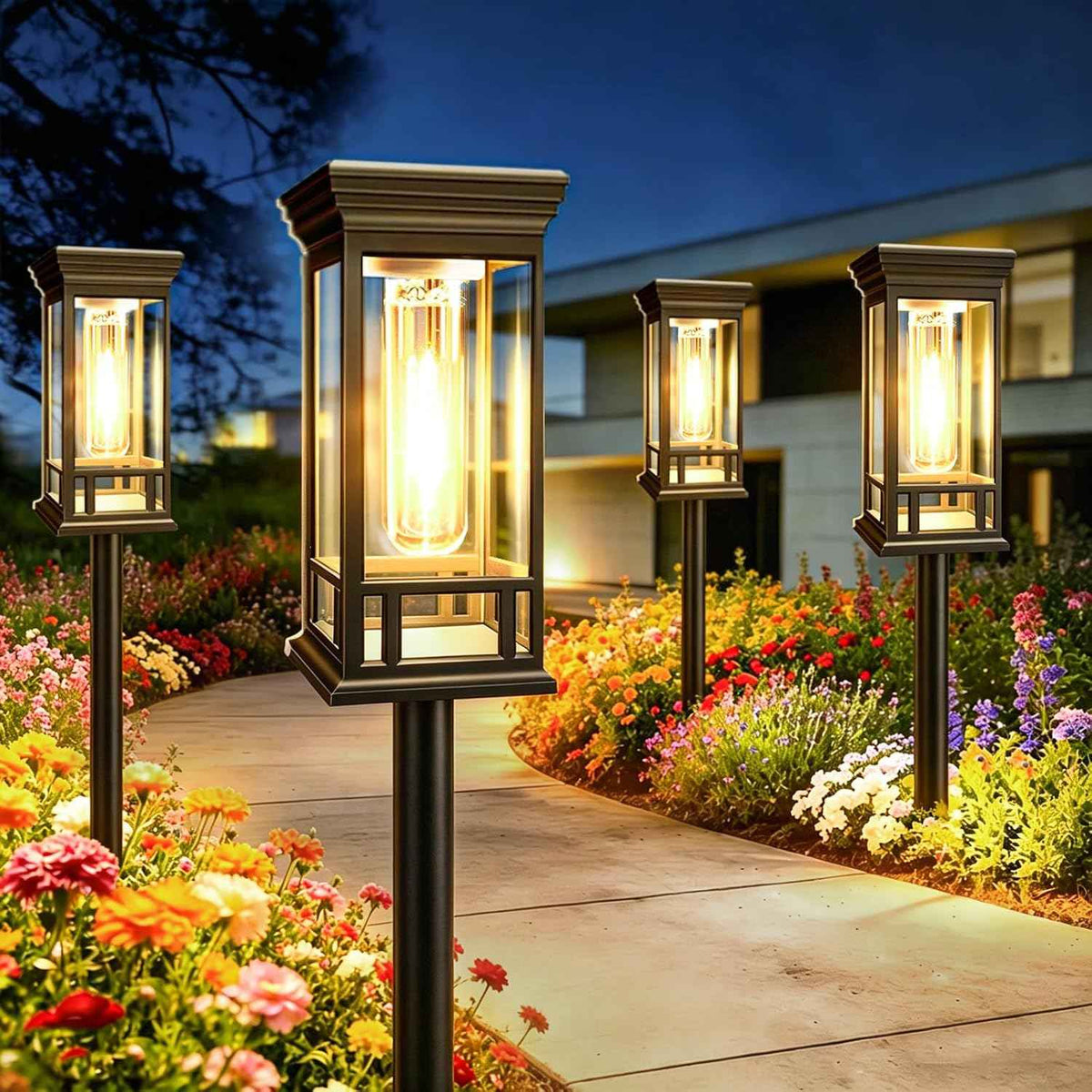 4 Pack Solar Pathway Lights Outdoor, Taller Bright Solar Path Lights Waterproof, Auto On/Off Solar Powered Garden Lights for Outside Landscape Path Yard Walkway Lawn Driveway Patio Lighting Decor