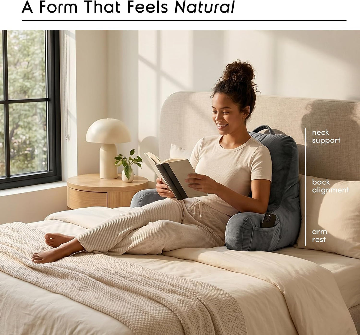 Reading Pillow with Arms – Shredded Foam Backrest with Pockets