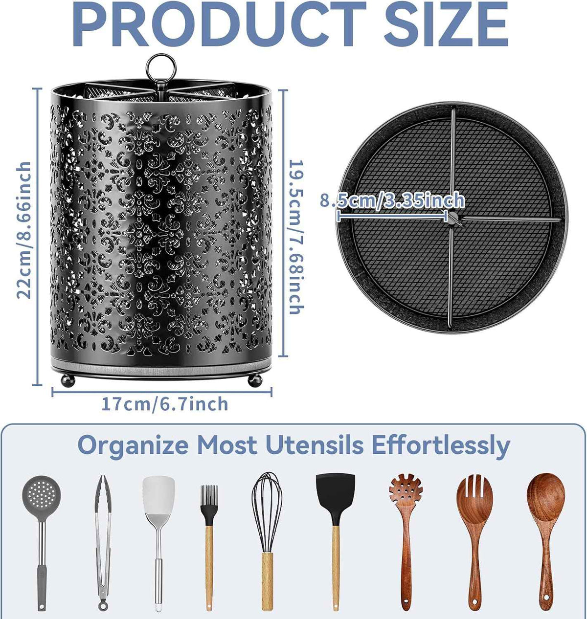 Rotating Utensil Holder, Extra Large, Black