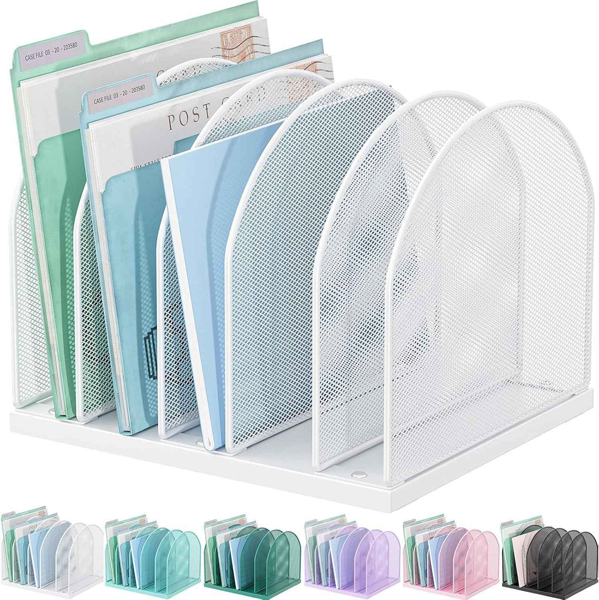 gianotter Desktop File Organizer with 5 Compartments | Desk Organizer Paper Organizer for Desk Workspace Organizers for Office Supplies (White, Upright Style)