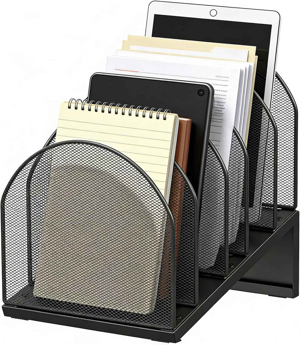 gianotter Desktop File Organizer with 5 Compartments | Desk Organizer Paper Organizer for Desk Workspace Organizers for Office Supplies (Black, Inclined Style)
