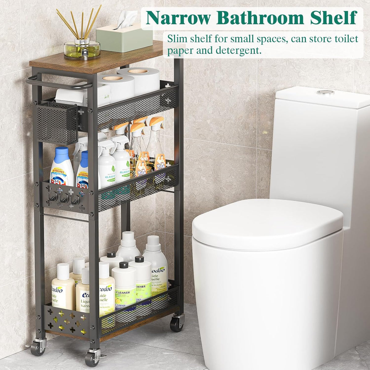 Slim Storage Cart – 4-Tier Laundry Room Organizer for Small Space - Field & Nook