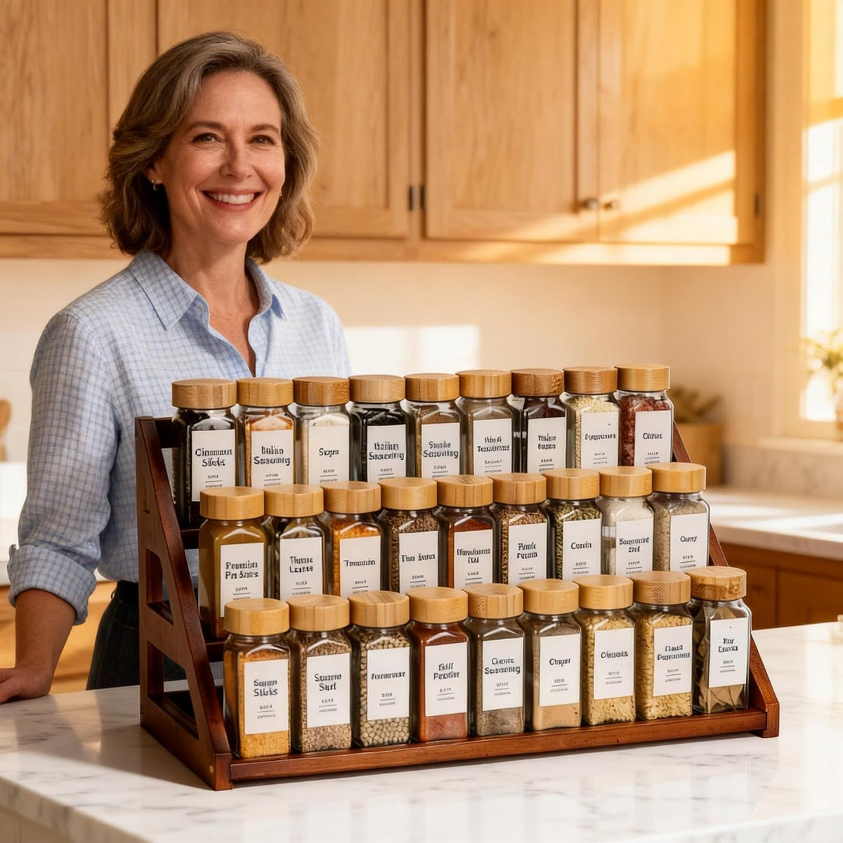 Bamboo 3 Tier Spice Rack,Spice Organizer for Cabinet/Countertop | Solve the messy spice bottles on the kitchen countertop and cabinets, make neat and orderly, clear at a glance - Field & Nook