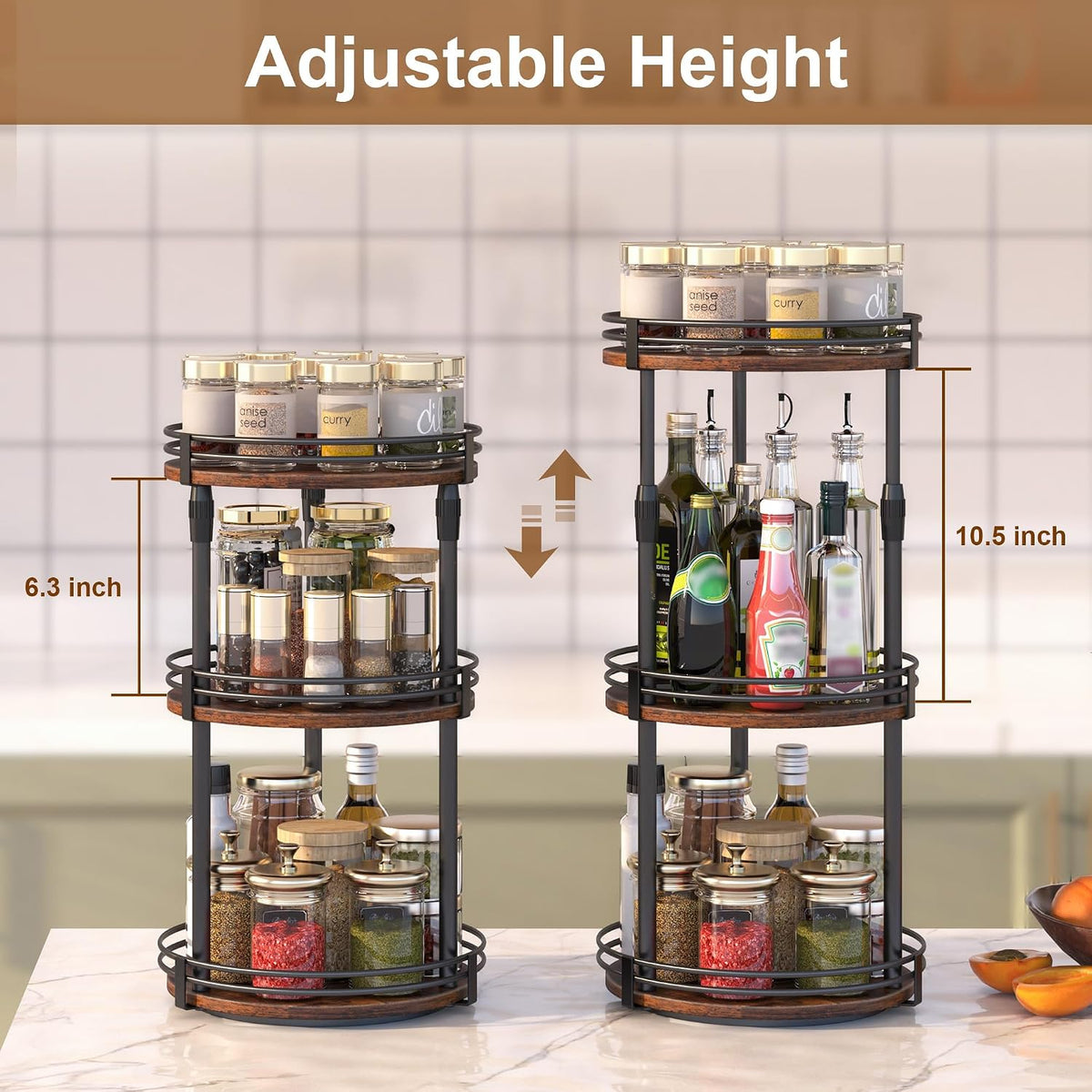 Across-Star Lazy-Susan-Organizer-Spice-Rack, 3-Tier Rotating Spice Organizer For Cabinet Pantry, Seasoning Holder Shelf With Adjustable Height, Kitchen Counter Shelf Countertop Organzier - Field & Nook