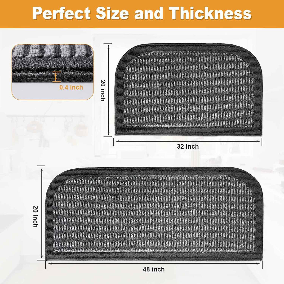Kitchen Rugs Set of 2, Non Slip Absorbent Washable Floor Mats Kitchen Runner Rugs, Half Moon Standing Runner Rug for Kitchen Sink and Laundry, 20"x32" + 20"x48", Grey