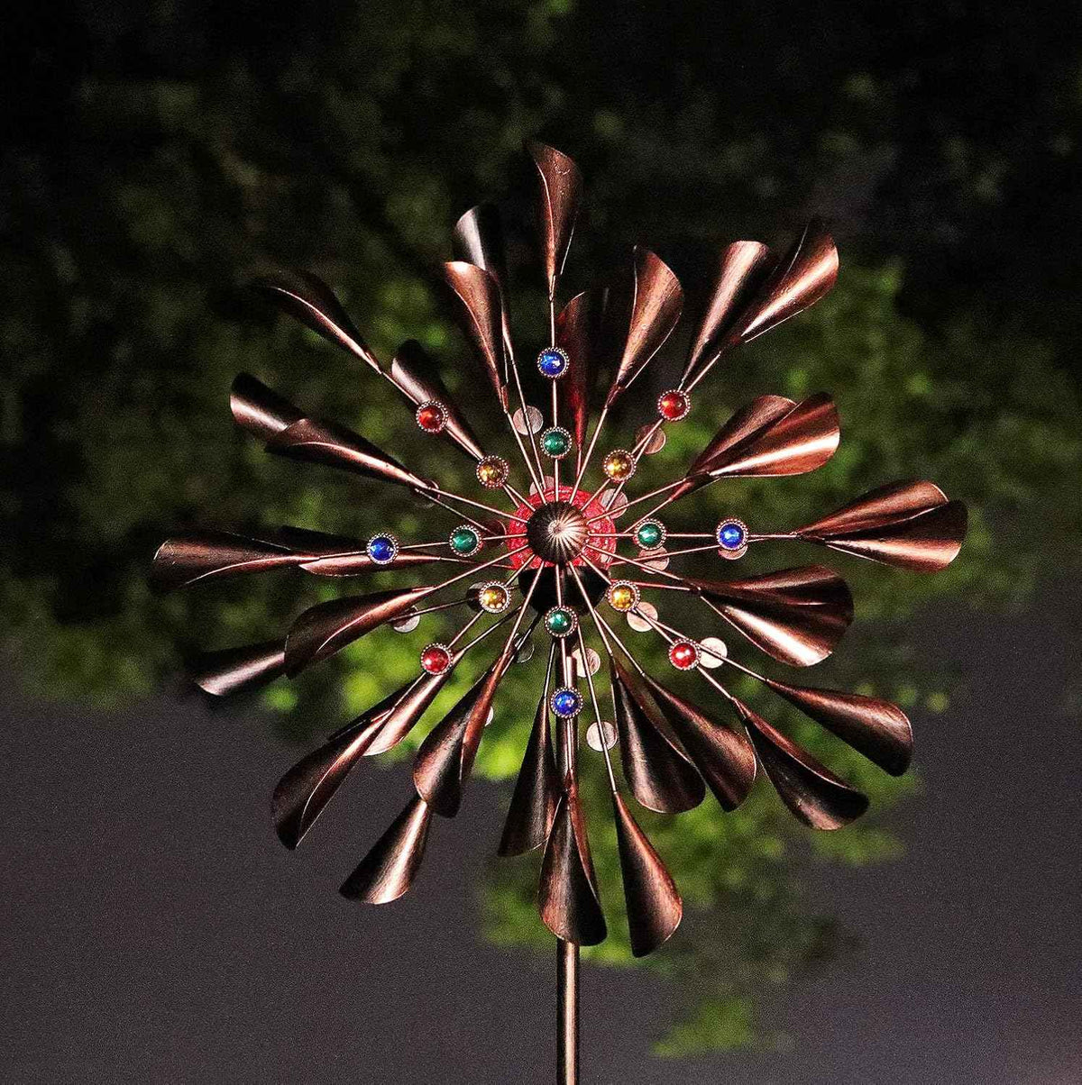 Large 79In Copper Kinetic Wind Spinner Multi-Color Seasonal LED Lighting Solar Powered Glass Ball Metal Wind Catchers Spinner for Patio Lawn & Garden Decorations