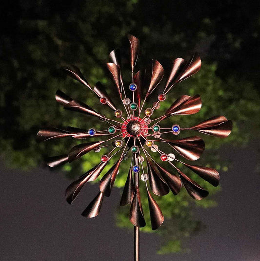 Large 79In Copper Kinetic Wind Spinner Multi-Color Seasonal LED Lighting Solar Powered Glass Ball Metal Wind Catchers Spinner for Patio Lawn & Garden Decorations