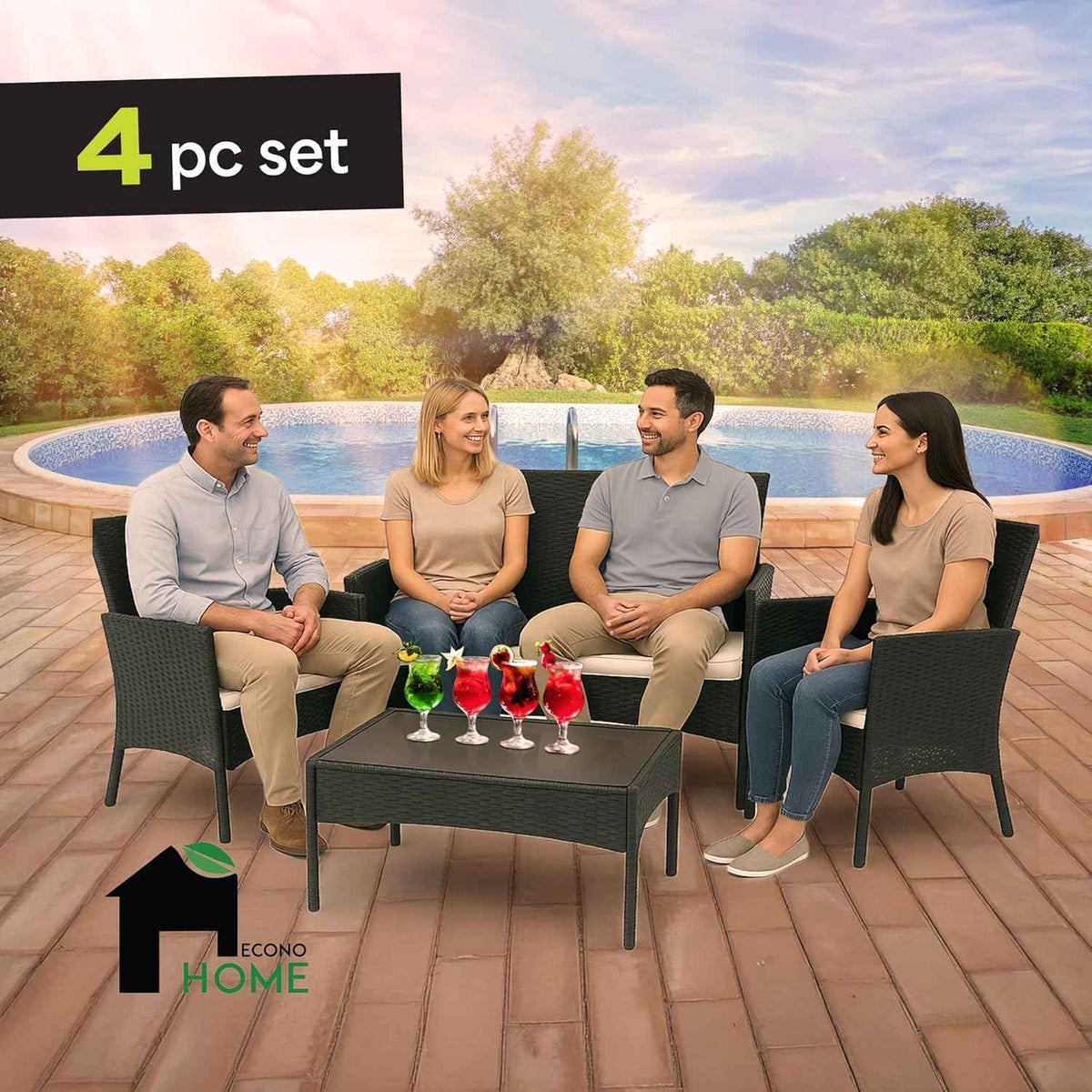 EconoHome 4-Piece Outdoor Patio Furniture Set - Patio Set with 2