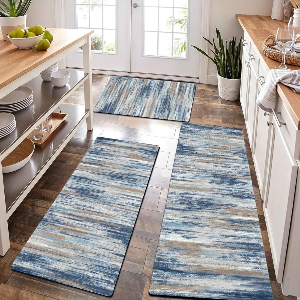 XLHOMO Kitchen Rugs Sets of 3, Non Slip Washable Kitchen Mats for Floor, Cushioned Anti-Fatigue Comfort Kitchen Mat, Rubber Backing Abstract Kitchen Floor Mat for Laundry, Desk, Sink, Office