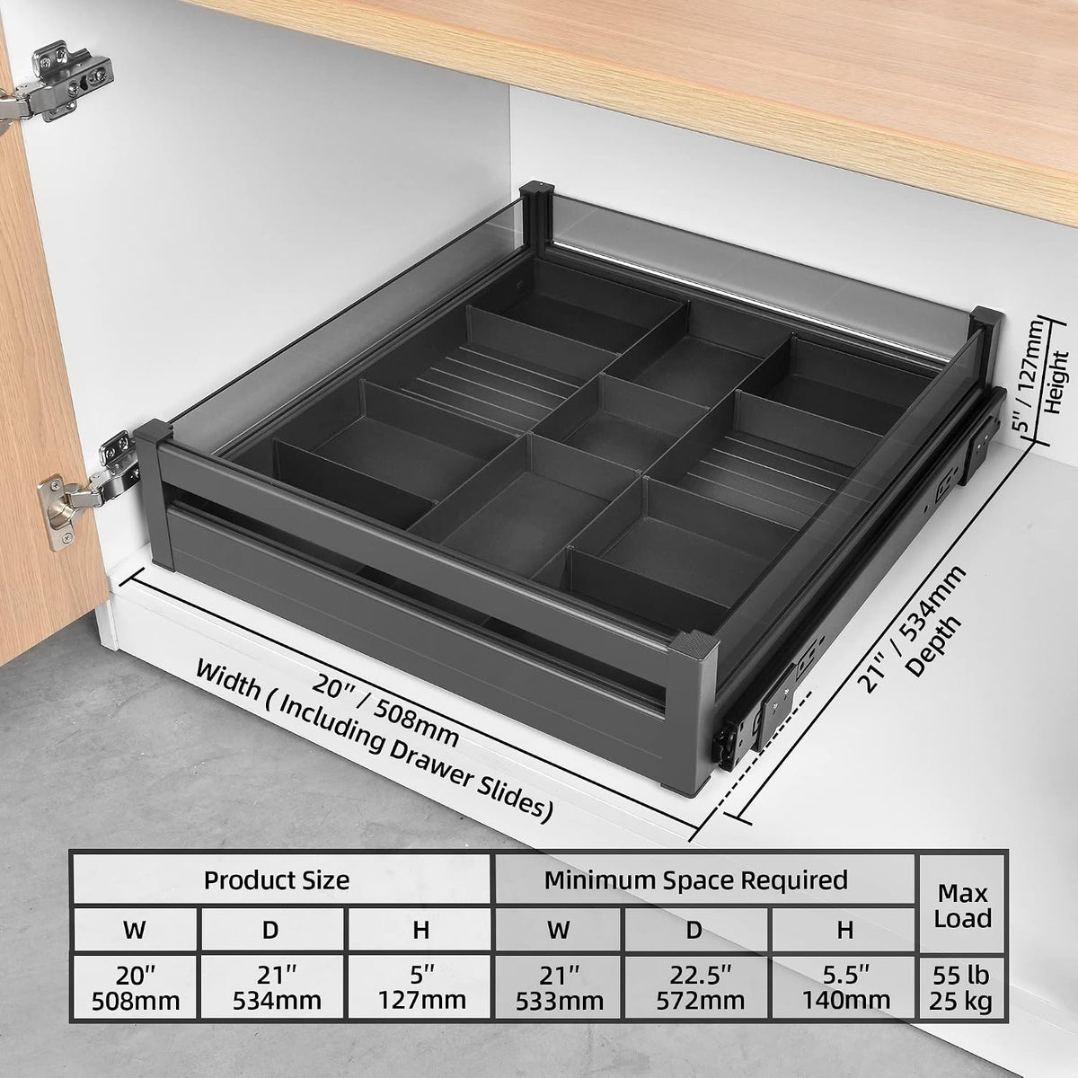 YOHOM Pull Out Cabinet Organizer, 20" W x 21" D