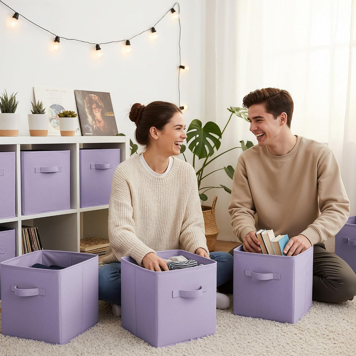 GRANNY SAYS Cube Storage Bins, 11 Inch Cube Storage Organizer, Fabric Collapsible Storage Bins, Durable Storage Cubes for Shelves, Closet, Lavender Purple, 6-Pack - Field & Nook