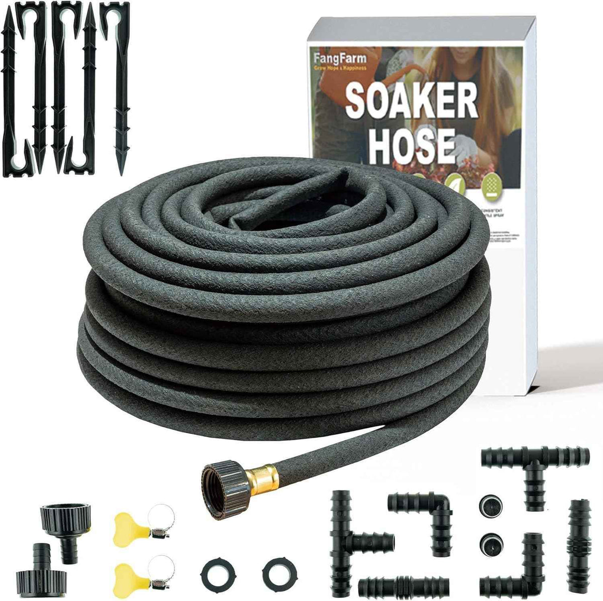 50FT Soaker Hose for Garden - 1/2" Diameter Heavy Duty Rubber Drip Irrigation Kit - Save 70% Water for Lawn/Flower Beds/Vegetable/Shrubs/Hedges