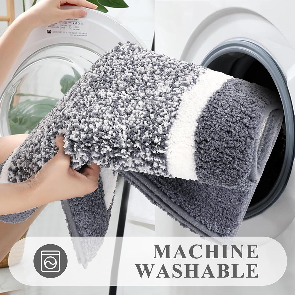 Bathroom Rugs 3-Piece Set | Non-Slip, Washable, Soft Microfiber Bath Mats – Dark Grey