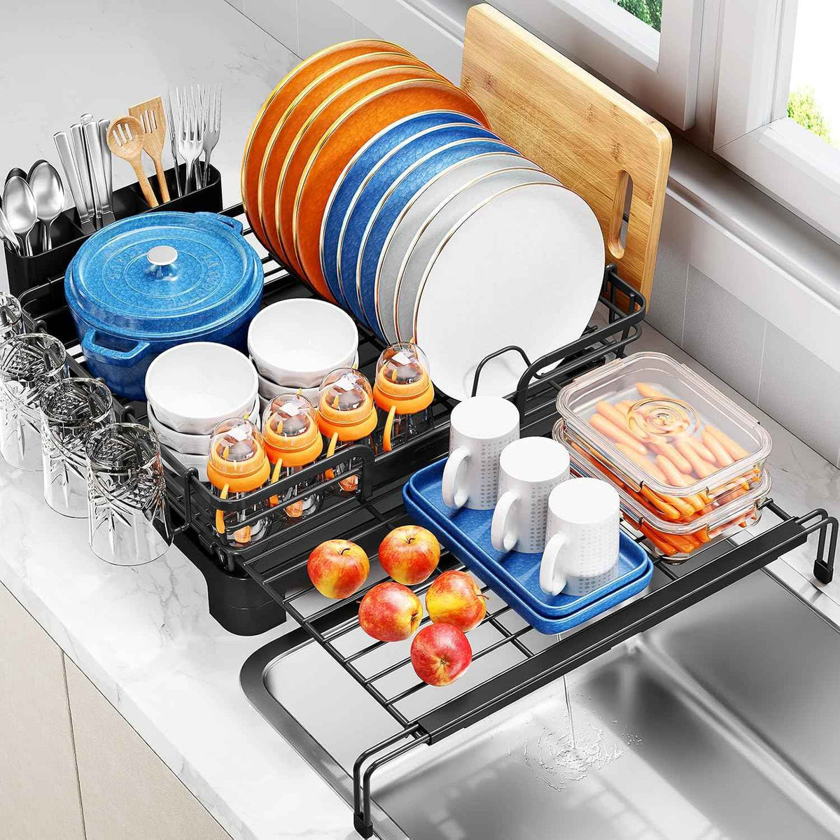TOOLF Expandable Over-the-Sink Dish Drying Rack, 12.56"-23.97"L