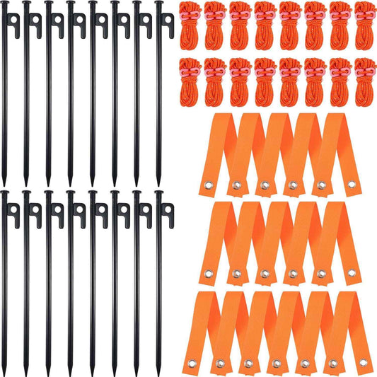 Suzile 48 Pcs Tree Stake Kit, Heavy Duty Tree Staking and Supports for Leaning Trees Include 11. 8'' Steel Stakes 15. 8'' Support Straps 13. 12 ft Rope for Anchoring Hurricane Protection (Orange)