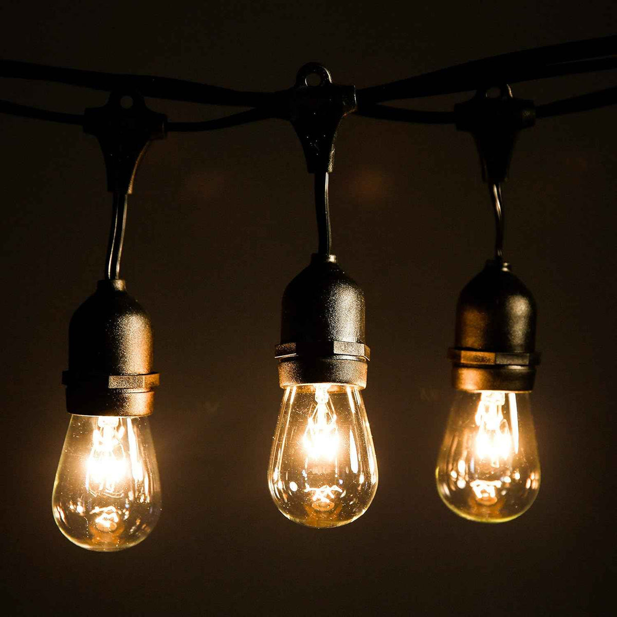 100 Foot Commercial Outdoor String Lights with 50 Suspended Sockets and S14 11 Watt Bulbs (+ 2 Free Spares) - E26 Vintage String Lights for Patio, Yard, Deck, Cafe, Bistro and More
