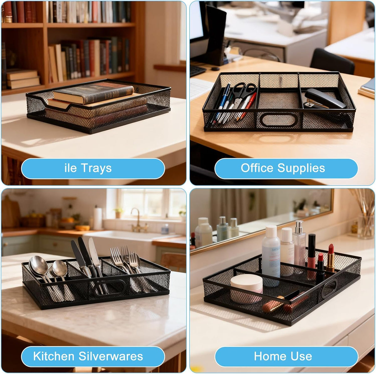 Office Drawer Organizer, 2 Pack Metal Mesh Desk Draw Divider, Versatile Desktop Organizer Tray to Keep Supplies Tidy and Easy to Access, Stackable A4 Paper Holder Tray - Field & Nook