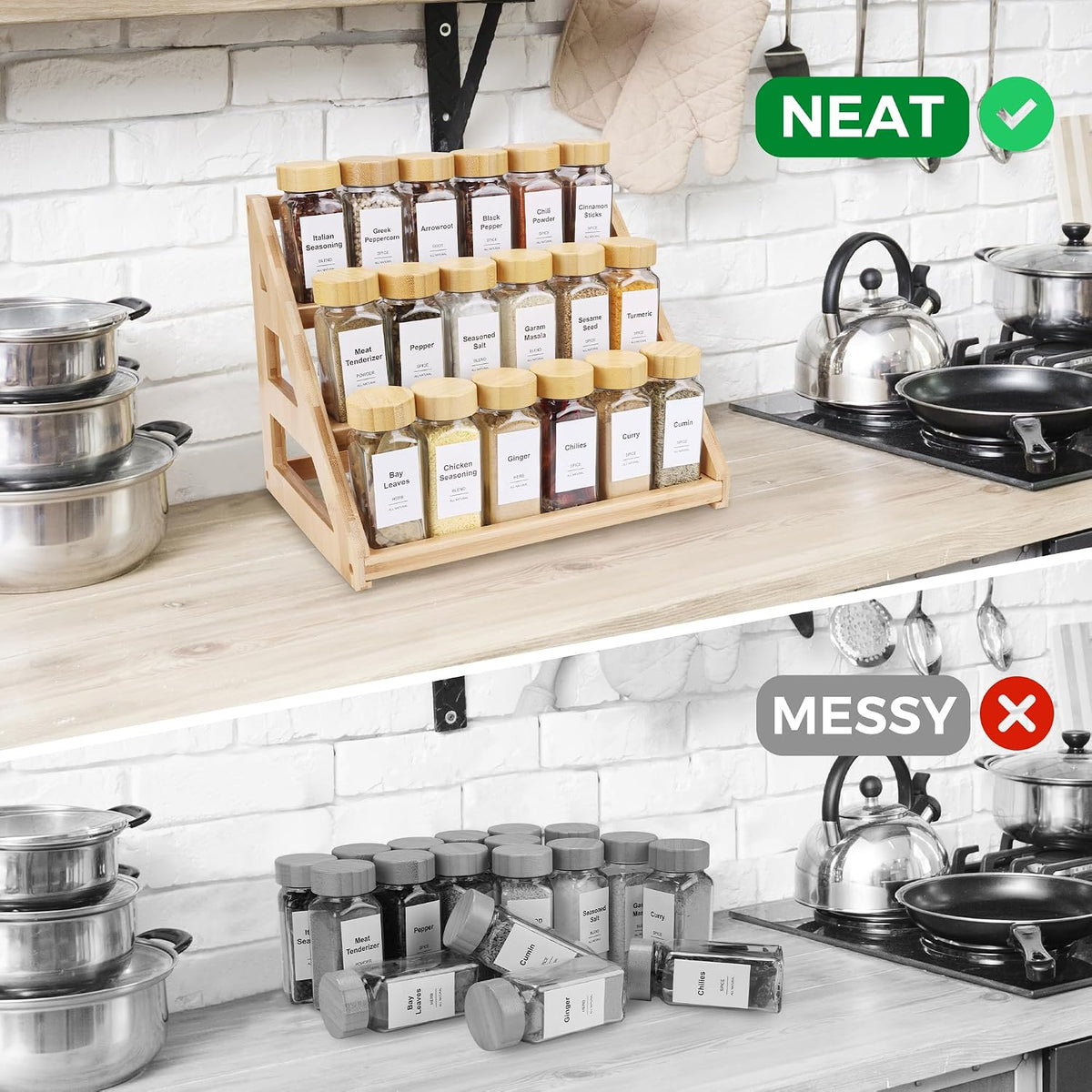 Spice Rack – Spice Organizer -3-Tier Bamboo Spice Racks - Field & Nook