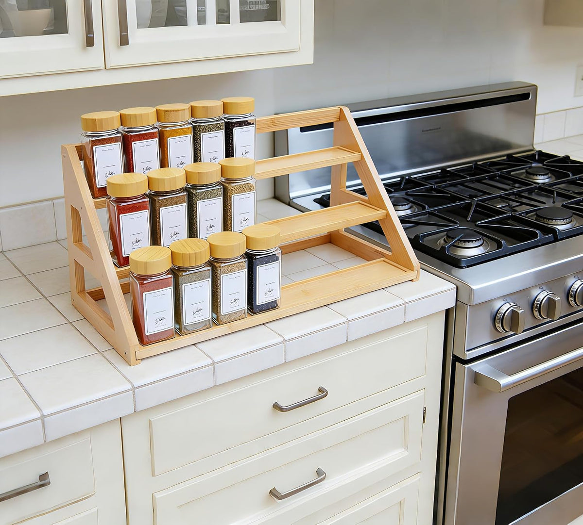 17.5-Inch Bamboo Tiered Spice Rack Organizer - Field & Nook