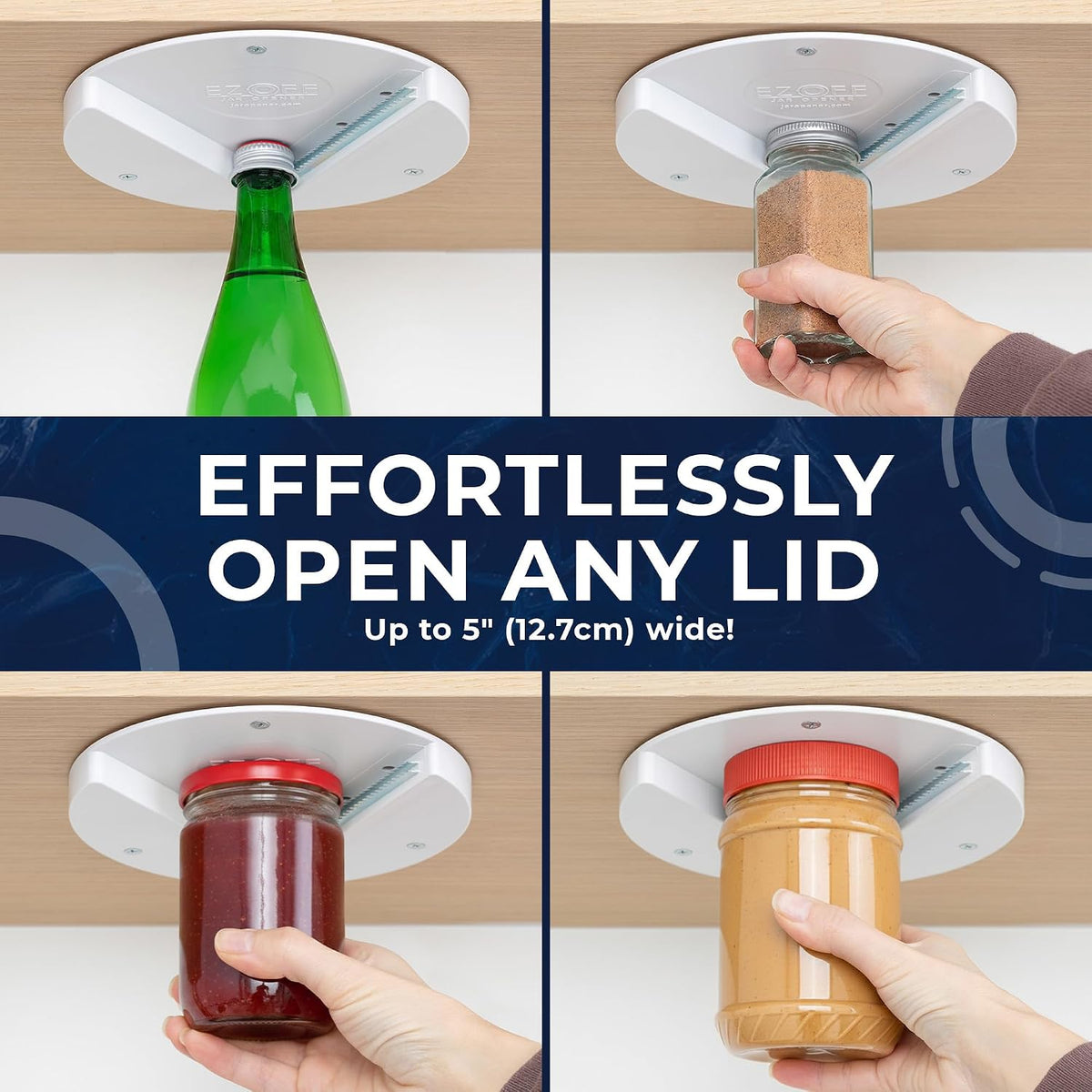 Under-Cabinet One-Handed Jar Opener – White