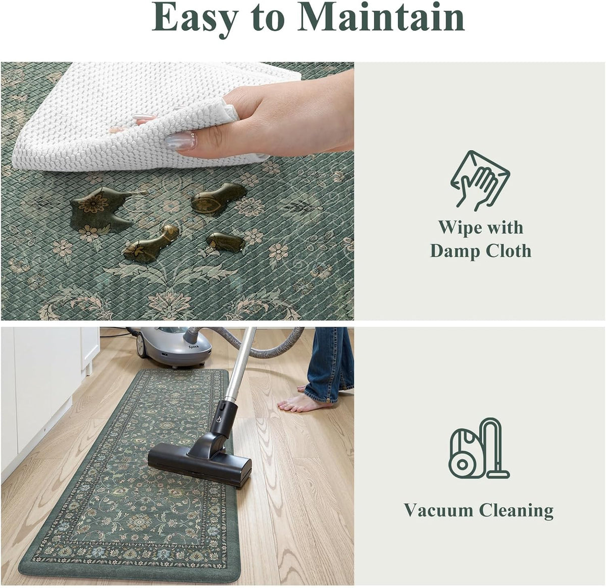 KIMODE Kitchen Mats for Floor Cushioned Anti Fatigue,Kitchen Rugs Sets of 2 | 17.3"x47"+ 17.3"x29",Dark Green,Vintage Kitchen Rug Non Slip,Memory Foam Carpet for Laundry Office Home Decor