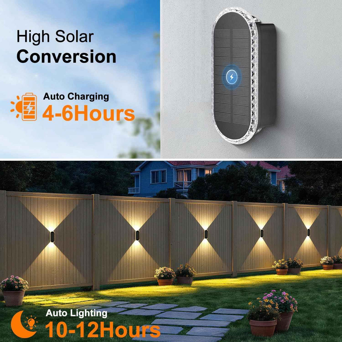 Solar Fence Lights Outdoor: 6-Pack Solar Powered Wall Lights Up and Down Waterproof IP65-3 Color Brighter LED Focus Lens SolarLights Dusk to Dawn 12h for Patio/Backyard/Porch/Railing